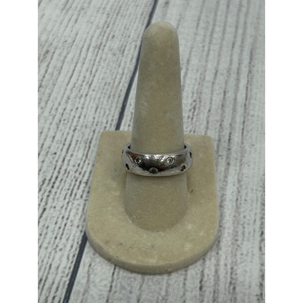 SW 925 Sterling Silver Pavé Set Clear CZ‎ Dot Band Eternity Ring Size 7